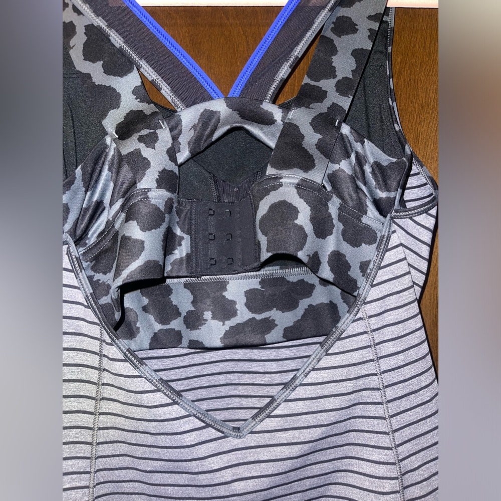 #54 Lululemon Set Super Sport Tank/Pant Sz 6
Parallel Stripe Heathered Slate Blk - Picture 7 of 11